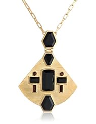 T Tahari "Project 9" Gold and Jet Large Fan Pendant Necklace, 17"