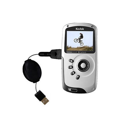 Retractable USB Cable for the Kodak PlaySport Pocket Video Camera with Power Hot Sync and Charge capabilities - uses Gomadic TipExchange Technology