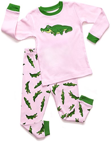 Leveret Little Girls Aligator 2 Piece Children Pajama 100% Cotton (12M-5 Years)