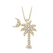 14K Yellow Gold 1/5 ct. Diamond "Palm Tree with Crescent Moon" Pendant with Chain