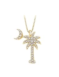 14K Yellow Gold 1/5 ct. Diamond "Palm Tree with Crescent Moon" Pendant with Chain