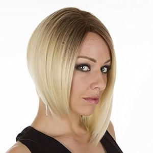 Rooted Bleach Blonde Lace Front Asymmetric Bob 