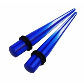 Acrylic Ear Stretcher/Tapers - Blue/White Stripe - 00G - Sold as Pair