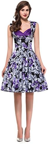 PAUL JONES Womens Floral Print Sleeveless V-Neck Vintage Dress Purple(M)