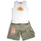 Mishmish - Girls Tank Short Set, White, Tan