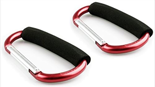 Super Strong Mommy Stroller Hook - 2 Pack of Multi Purpose Hooks - Use with Stroller Connectors and Bumper bars - Red