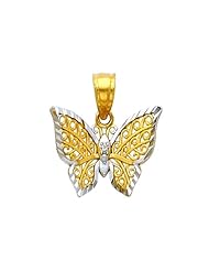 14K Yellow and White 2 Two Tone Gold Butterfly Charm Pendant