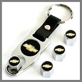 Chevrolet Gold Logo Tire Valve Caps with Wrench Key Chain