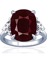14K White Gold Cushion Cut Ruby Three Stone Ring