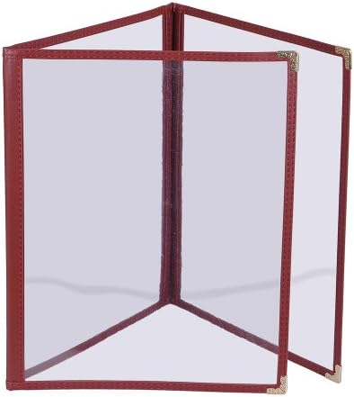 Restaurant Menu Holders 3-Pages 6-Views 8.5" x 14" Burgundy 30 Pcs
