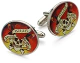 Ed Hardy Love Kills Slowly Base Metal Tattoo Cufflinks With Logo, 0.63 