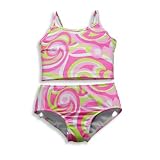 Girlfriends by Anita G Designer Clothes - Girls 2 Piece Swirl Tankini Bathing Suit, Pink, Lime