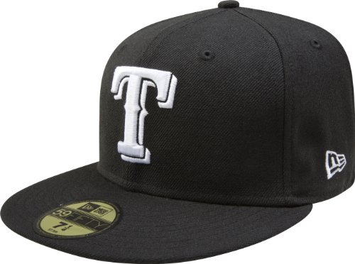 MLB Texas Rangers Black with White 59FIFTY Fitted Cap (7 1/8)