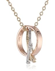 14k Tri-Color Gold Colored Diamond Circle Necklace, 18"