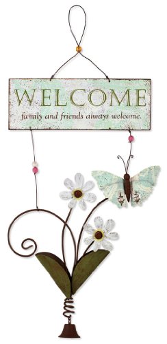 Sunset Vista Designs Garden Essentials Paisley Butterfly Hanging Welcome Sign, 26-Inch Long