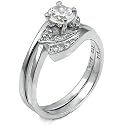 Sterling Silver Cubic Zirconia CZ Wedding Engagement Ring Set