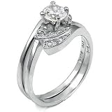 Sterling Silver Cubic Zirconia CZ Wedding Engagement Ring Set