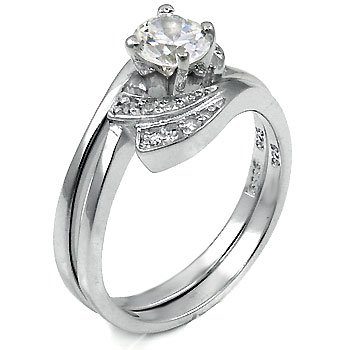 Sterling Silver Cubic Zirconia CZ Wedding Engagement Ring Set