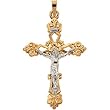 14K Two-Tone Gold Crucifix Pendant - 45.50x30.50mm