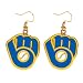 Milwaukee Brewers Retro Glove Logo Dangle Earrings (Goldtone)