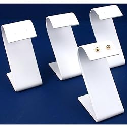 4 White Leather Earring Jewelry Showcase Display Stands 2.25"