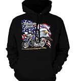 American Pride Motorcycle with Bald Eagle Mens Sweatshirt, Trendy Hot Chopper Mens Pullover Hoodie