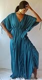 TEAL DRESS CAFTAN LONG RUCHING ASYM TIES MAXI BOHO FITS - S M L XL - X205S