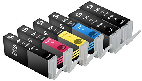 Sherman Inks and Toner Cartridges ® 6 Pack Compatible PGI-250, CLI-251 Ink Cartridge 2 Big Black, 1 Small Black, 1 Cyan, 1 Magenta, 1 Yellow Replacement for Inkjet Printers: PIXMA MG5420, PIXMA MG5450, PIXMA MG5520, PIXMA MG6320, PIXMA MG6350, PIXMA MG6420, PIXMA MG7120, PIXMA MX722, PIXMA MX922, PIXMA MX925, PIXMA iP7220, PIXMA iP7250, PIXMA iP8720 Printer PGI250 CLI251