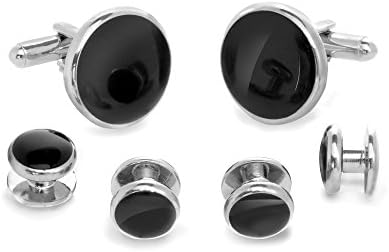 Silver-Tone Cufflinks and Studs Set for Tuxedo Shirts - Silver-Tone and Black