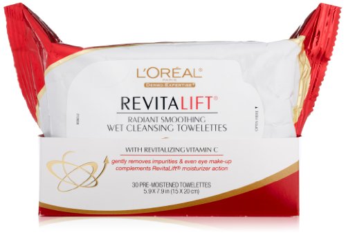  L'Oreal Paris - Lingettes nettoyantes humidifiées RevitaLift - Pour un teint lisse et lumineux - 30/paquet