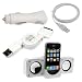 USB Rapid Car Charger + USB Home Travel Charger + Retractable USB Data Cable + White Portable Folding Stereo Speaker by GTMax for Apple iPod Touch 1st Generation