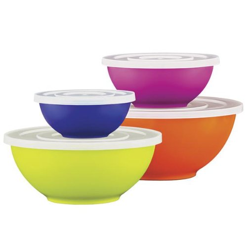 8-piece Set Melamine Kitchen Nesting Mixing Bowls, 4 Vibrant Colorful Bowls Plus Lids