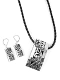 Black Braided Necklace Filigree Pendant and Matching Earrings Jewelry