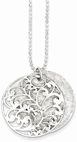 Best Birthday Gift Sterling Silver Polished & Textured Circle Filigree w/2in ext. Necklace