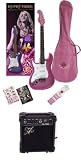 SX GRE1K LH CPK + GA 1565 STCAD Left Handed Pink Extended Electric Guitar Package w/Carry Bag, Instructional DVD, Amp and Strap