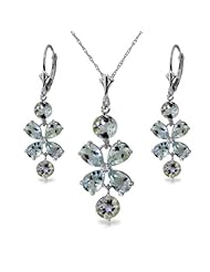 14k White Gold Blue Topaz Drop Necklace and Earrings Set