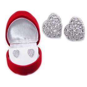 Beautiful 10mm Ice Cubic Zirconia Heart Stud Post Earrings ~ Comes in Red Velvet Heart Jewelry Box