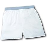 Solid white 100% cotton jersey elastic waist boxer shorts Available in 5 adult sizes S-XXL false fly