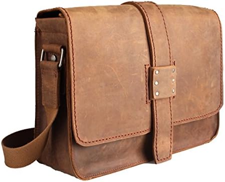 Dark Brown Leather Envelope Satchel Messenger Briefcase Shoulder Bag, Gift Idea