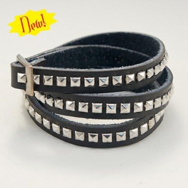 Triple Wrap Studs Black Leather Bracelet 84039