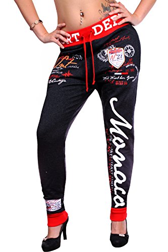 Damen lange Trainingshose | Monaco Sporthose R-478 (L-fällt größer aus, Navy-Rot)