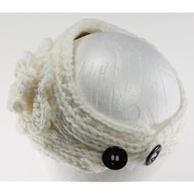 Buy 100% Handmade Knit Flower Headband, Ponytail Styling, Off-White by NYGiftStop Headband