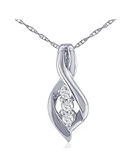 10K White Gold 3-Stone Diamond Pendant (1/10ct) 18 Chain
