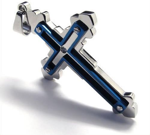 Our Belong Blue Silver Stainless Steel Necklace Cross Mens Womens Pendant 18-26 inches Chain
