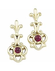 14K Yellow Gold Cabochon Ruby Earrings -- LIFETIME WARRANTY
