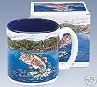 Ceramic Fishing Coffee Mug featuring Large Mouth Bass in Lake Scene