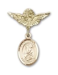14K Gold Baby Badge with St. Sarah Charm and Angel with Wings Badge Pin