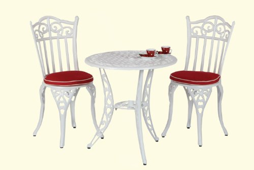 DELUXE CAST ALUMINIUM BISTRO SET GLOSS WHITE / RED Dressing top Bistro sets DELUXE CAST ALUMINIUM BISTRO SET GLOSS WHITE / RED Dressing picture