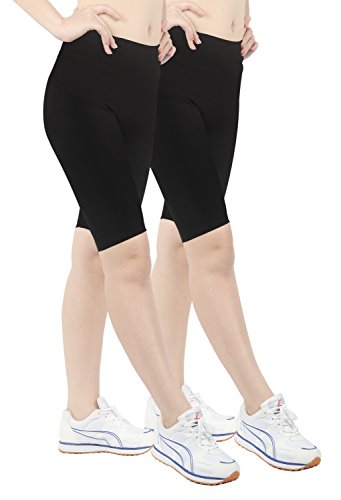 iLoveSIA 2PACK Women's Tight Capri Yoga Workout Short Legging US Size L Black+Black