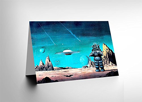 Wee Blue CooROBBY ROBOT FORBIDDEN PLANET SPACE STARS SCI FI BLANK GREETINGS CARD